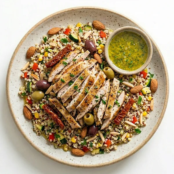 Olive Sundried Tomato  Chicken With Garlic Vegetable Quinoa